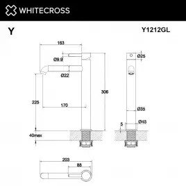 Смеситель для раковины Whitecross Y gold Золото глянцевое, Y1212GL