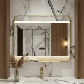 Зеркало Azario Дарья 100х80, АZ-LED013825 с подсветкой, bluetooth, подогрев, золото матовое