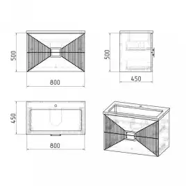 Тумба под раковину Grossman Луксор 80 подвесная, графит матовый (108049)