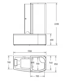 Акриловая ванна Gemy G8040 B R 170х85 с гидромассажем, правая