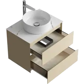 Тумба с раковиной подвесная Aqwella Geometria 65 GE01652MD+STG662X476MW, со столешницей мрамор белый, цвет морская дюна