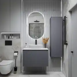 Шкаф-пенал для ванной Grossman Кристалл 35 подвесной, графит матовый (303543)