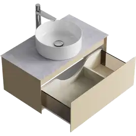 Тумба с раковиной подвесная Aqwella Geometria 80 GE01081MD+STG814X476GS, со столешницей серый камень, цвет морская дюна