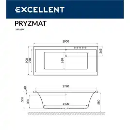 Акриловая ванна Excellent PRYZMAT 190х90 WAEX.PRY19WH прямоугольная, Белая