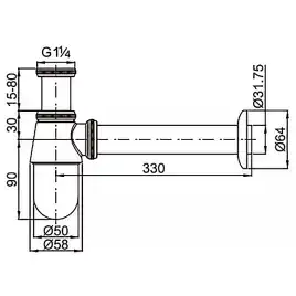 Сифон для раковины AZARIO AZ-107-CHR без выпуска, G 1 1/4 латунь, хром