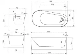 Акриловая ванна Abber 170х78 AB9496-1.7 R, отдельностоящая, Белая глянцевая