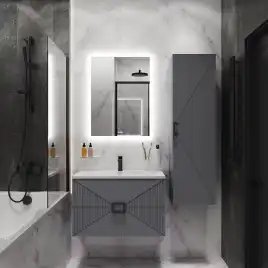 Шкаф-пенал для ванной Grossman Луксор 35 подвесной, графит матовый (303549)