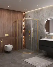 Душевой уголок CEZARES MOLVENO-RH-2-110/90-C-BORO-IV стекло Прозрачное, профиль Брашированное золото