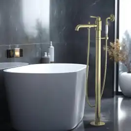 Напольный смеситель для ванны Aquatek Классик AQ1545PG, однорычажный, с внутренней частью, Полированное золото