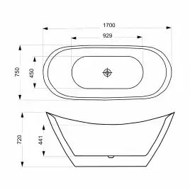 Акриловая ванна Azario MELADO 170х75 AZ-6107-17W, Отдельностоящая