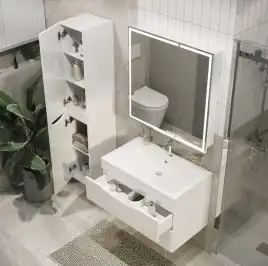 Шкаф-пенал для ванной Grossman Виста 30 подвесной, белый глянцевый (303068)