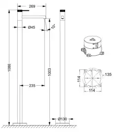 Смеситель для раковины Vincea Rim VFBF-2R1BG напольный, однорычажный, брашированное золото