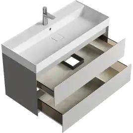 Тумба с раковиной подвесная Aqwella Geometria 100 GE01102ST, с двумя ящиками, цвет серый туман