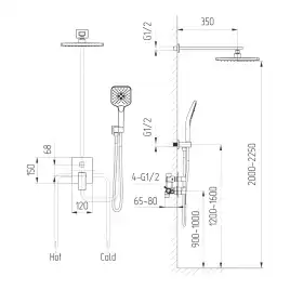 Встраиваемая душевая система AVS CUBE 811-221-CR, хром