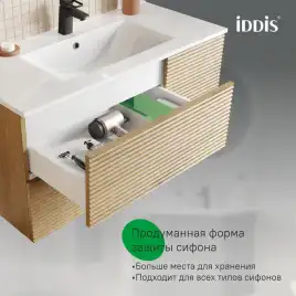 Тумба с раковиной IDDIS Bild 100, подвесная, Дуб светлый, BIL10V0i95K