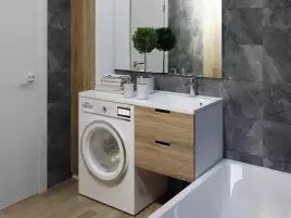 Раковина Azario Paola Magenta 110 R правосторонняя над стиральной машиной, из литьевого мрамора, Белая, CS00079100