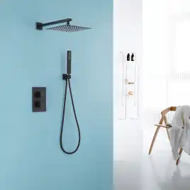 Душевая система ABBER Daheim AF8251B скрытого монтажа без излива, термостат, черная матовая