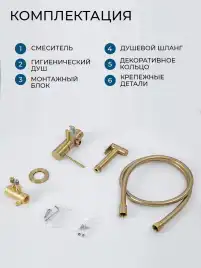 Гигиенический душ со смесителем AVS Slimmer 811-131-BG, брашированное золото