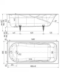 Чугунная ванна Wotte Comfort UR 180x80 с отверстиями для ручек, Белая