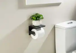 Держатель туалетной бумаги Aquatek Европа AQ4939MB с полкой, Черный матовый