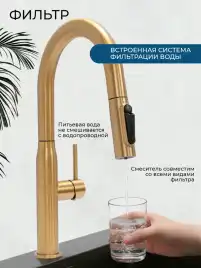 Смеситель для кухни AVS PureRiver 811-171-BG с выдвижным изливом, брашированное золото