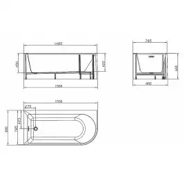Акриловая ванна Azario Sheer A 150х80 AZ-1859-B-1.5, асимметричная, правая