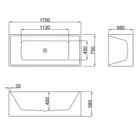 Акриловая ванна Azario KATRINA 170х75 AZ-6601C-17075, Отдельностоящая