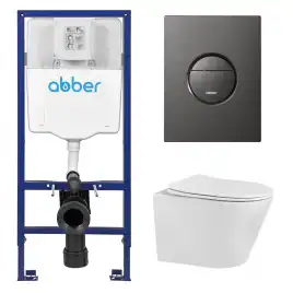 Комплект унитаза с инсталляцией ABBER Bequem AC1102 белый и кнопкой AC0126NG оружейная сталь