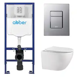 Комплект унитаза с инсталляцией ABBER Bequem AC1100 белый и кнопкой AC0123 хром глянцевый