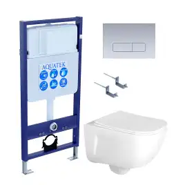Унитаз с инсталляцией Aquatek Дива SET AQUATEK ДИВА-014 4в1 с сиденьем Микролифт и клавишей смыва Хром матовый