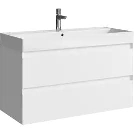 Тумба с раковиной подвесная Aqwella Geometria 100 GE01102WM, с двумя ящиками, цвет белый