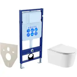 Унитаз с инсталляцией Aquatek Оберон SET AQUATEK ОБЕРОН T с сиденьем Микролифт, без клавиши смыва