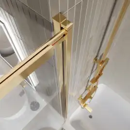 Душевая шторка на ванну BelBagno LUCE-VF-11-90/145-C-ORO стекло прозрачное, профиль Золото глянцевое