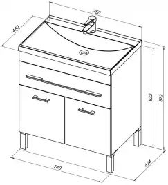 Тумба под раковину Aquanet Верона 75 белый (напольная 1 ящик 2 дверцы) 182706