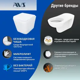 Унитаз подвесной AVS Модерн 801-0042-P-T2-GW безободковый, со смывом Торнадо, белый