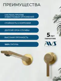 Смеситель для раковины AVS Elegant 811-402-BG встраиваемый, с внутренней частью, брашированное золото
