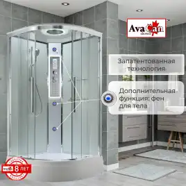 Душевая кабина AvaCan EM3090LEDT 90x90 см, средний поддон, с крышей