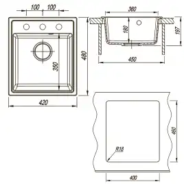 Кухонная мойка AZARIO Milas 480х420х197 кварцевая, прямоугольная, цвет Песочный: CS00097666