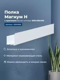 Полка Aquanet Магнум Н 50x12 белая матовая, с крючками, 341539