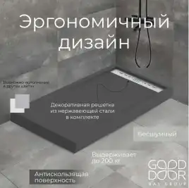 Душевой поддон Good Door Stella 100х80 из искусственного камня, Черный ЛП00156