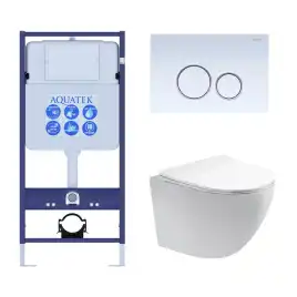 Унитаз с инсталляцией SET AQUATEK ЕВРОПА T KDI15 с сиденьем микролифт и Белой клавишей смыва