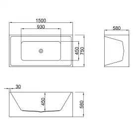 Акриловая ванна Azario KATRINA 150х75 AZ-6601C-15075, Отдельностоящая