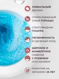 Подвесной унитаз CEZARES GRANDE CZR-308-TH-TOR/SC, со смывом TORNADO, с сиденьем микролифт