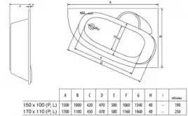Акриловая ванна Alba Spa KATRINA 170х110 см, левая ВАС029030Л100, Белая