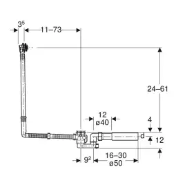 Слив-перелив для ванны Geberit 150.525.21.6 удлиненный, Хром