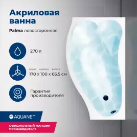 Акриловая ванна Aquanet Palma 170х100 левая (205737), на каркасе, белая