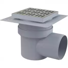 Душевой трап AlcaPlast 150х150/110, подводка - боковая, решетка - нержавеющая сталь,воротник - 2-х уровневый APV12
