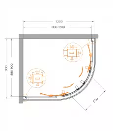 Душевой уголок CEZARES RELAX-304-RH-2-120/90-C-BORO стекло Прозрачное, профиль Брашированное золото