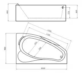Акриловая ванна Gemy G9046 B R 161х96 с гидромассажем, правая