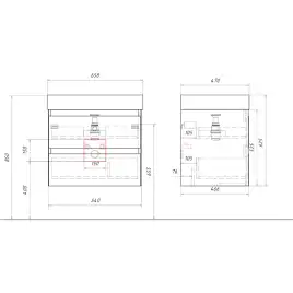 Тумба с раковиной подвесная Aqwella Geometria 65 GE01652WM, с двумя ящиками, цвет белый